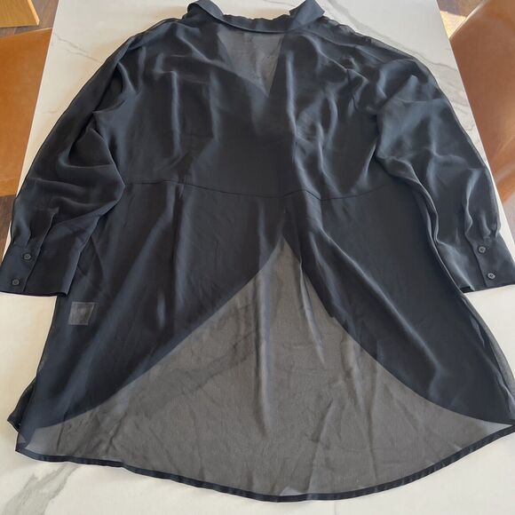 Bar III Plus Front Tie Button Blouse Women's 2X Black V-Neck Long Sleeve Top NWT - Picture 10 of 11